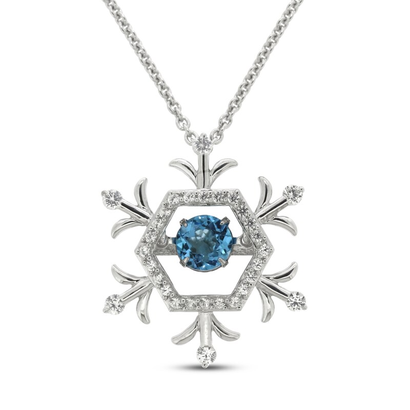 Main Image 1 of Unstoppable Love Swiss Blue Topaz & White Lab-Created Sapphire Snowflake Necklace Sterling Silver 18"