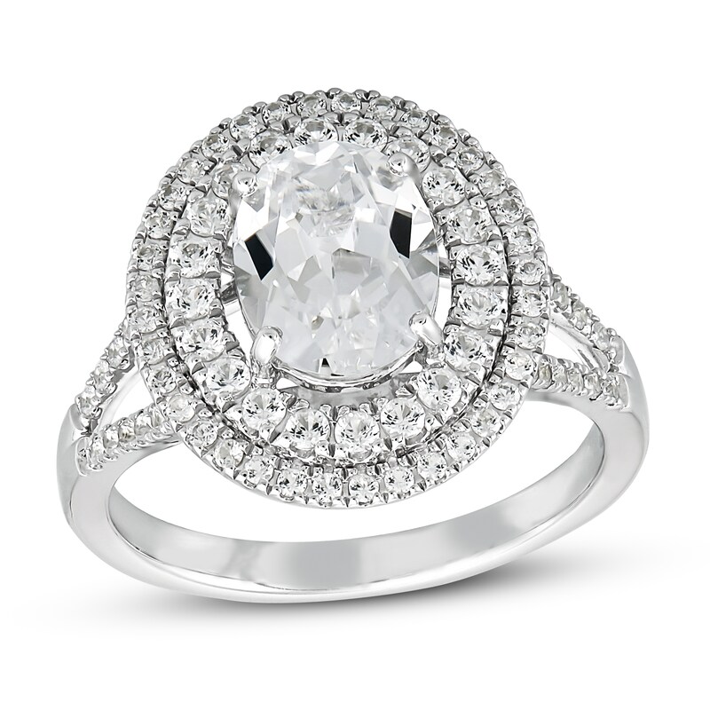 White Lab-Created Sapphire Ring Oval/Round-cut Sterling Silver