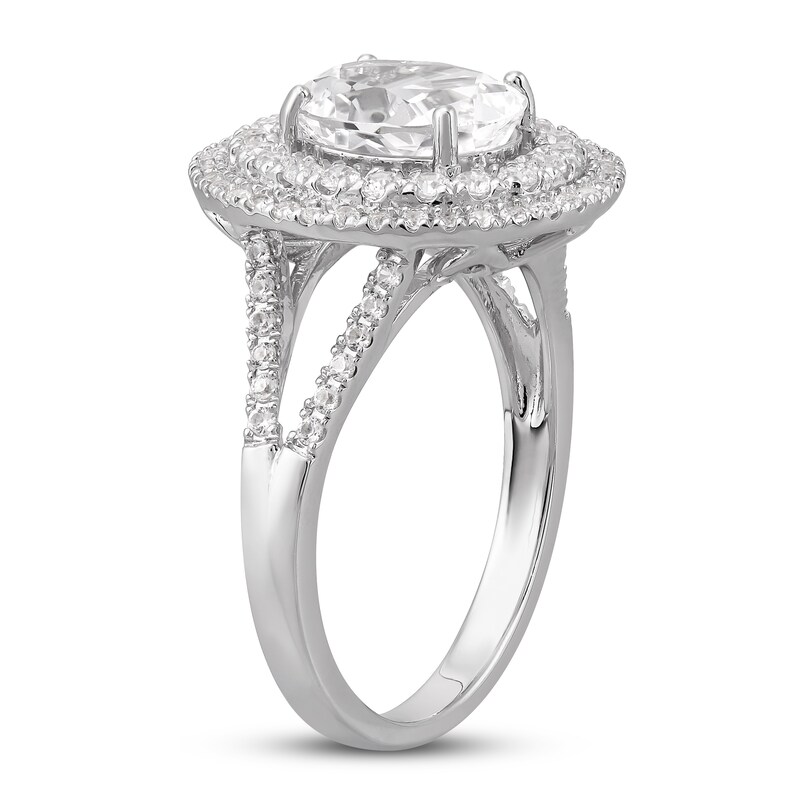 White Lab-Created Sapphire Ring Oval/Round-cut Sterling Silver