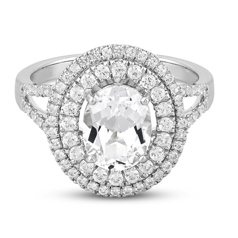 White Lab-Created Sapphire Ring Oval/Round-cut Sterling Silver