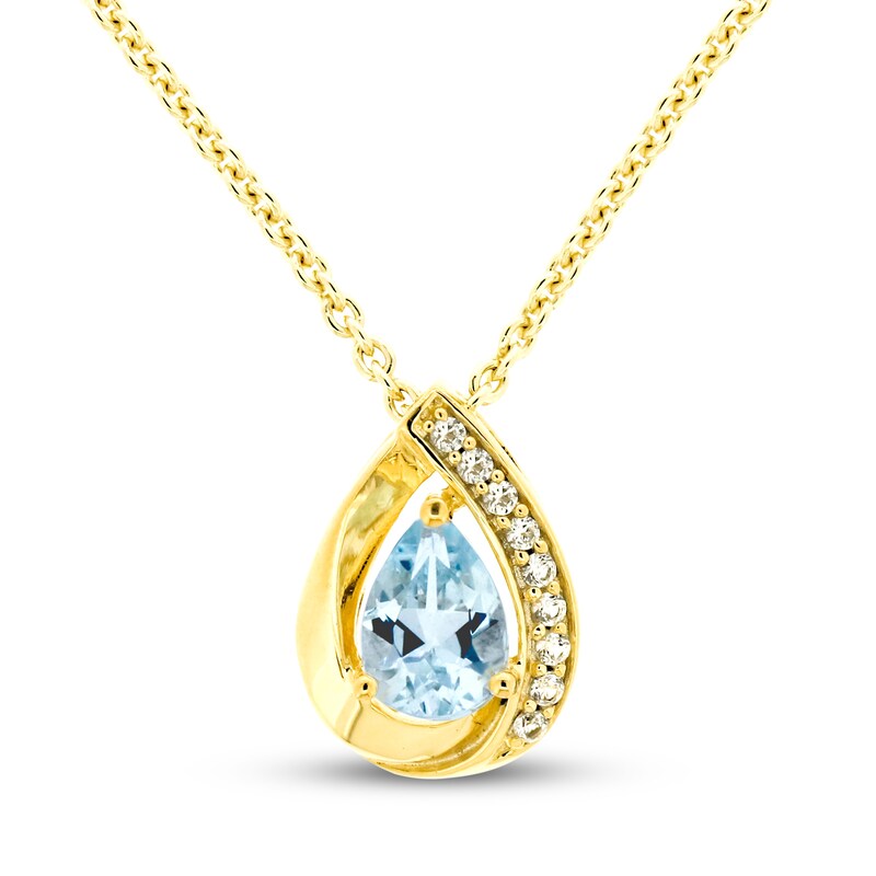 Main Image 1 of Aquamarine & White Lab-Created Sapphire Necklace Sterling Silver/14K Yellow Gold Plating 18"