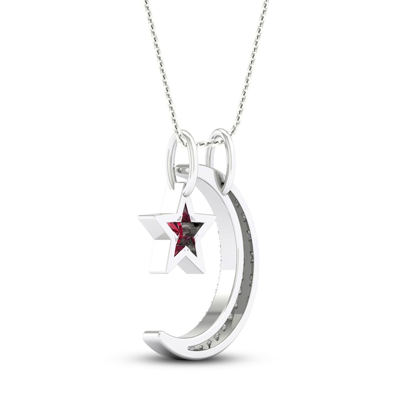 Lab-Created Ruby & White Lab-Created Sapphire Moon & Star Necklace Sterling Silver 18"