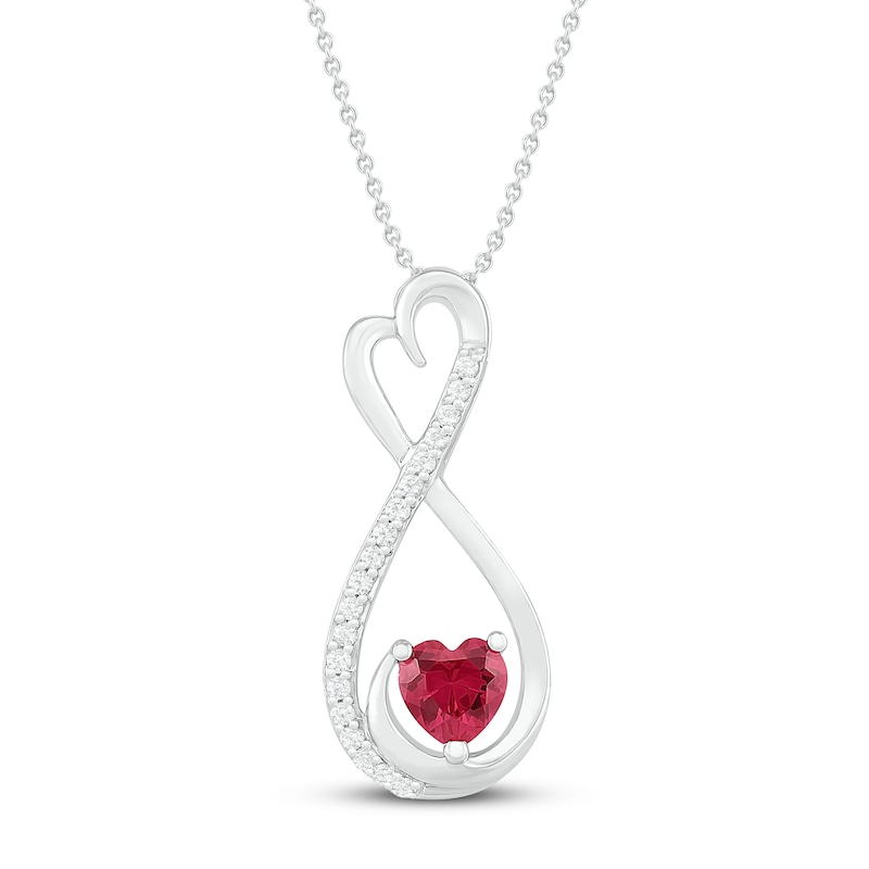 Main Image 1 of Lab-Created Ruby & White Lab-Created Sapphire Heart Necklace Sterling Silver 18"