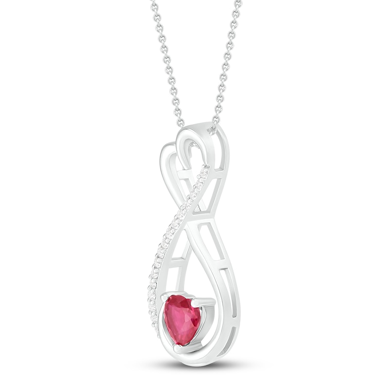 Lab-Created Ruby & White Lab-Created Sapphire Heart Necklace Sterling Silver 18"