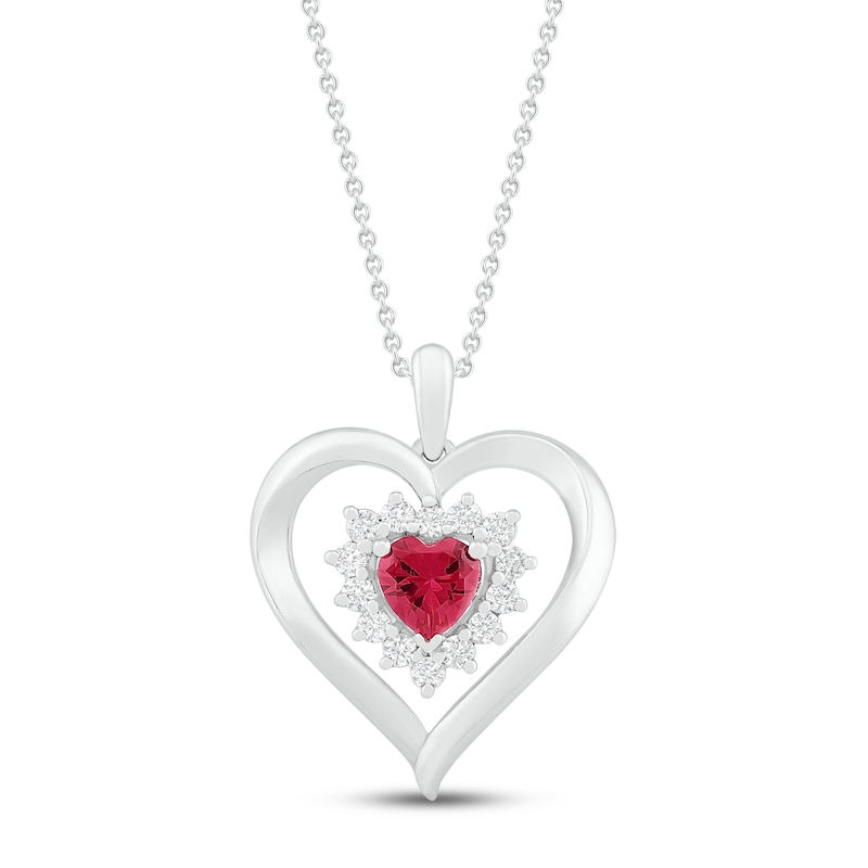 Main Image 1 of Lab-Created Ruby & White Lab-Created Sapphire Heart Necklace Sterling Silver 18"