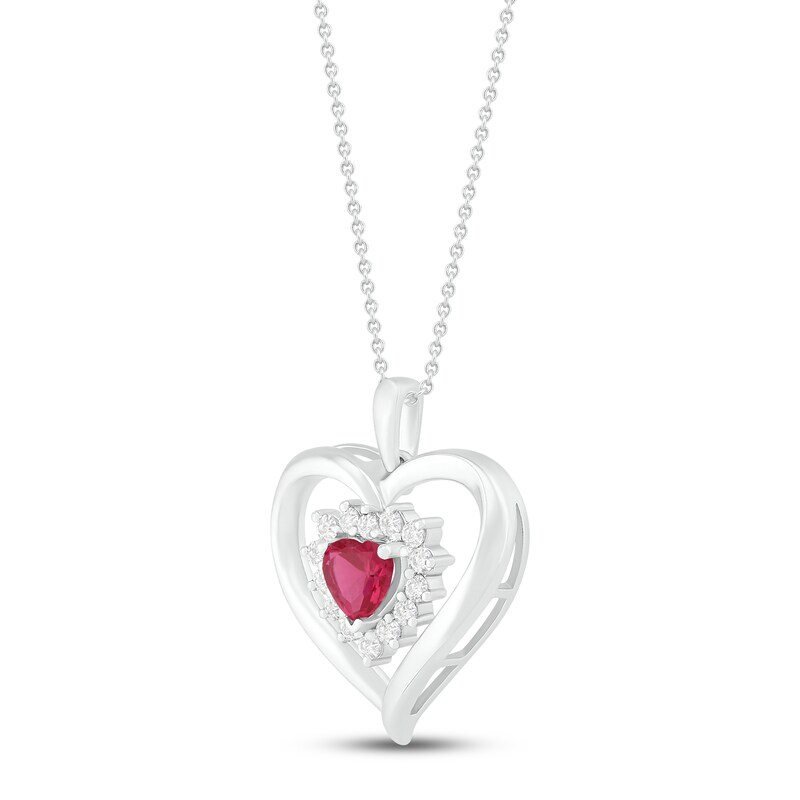Main Image 2 of Lab-Created Ruby & White Lab-Created Sapphire Heart Necklace Sterling Silver 18"