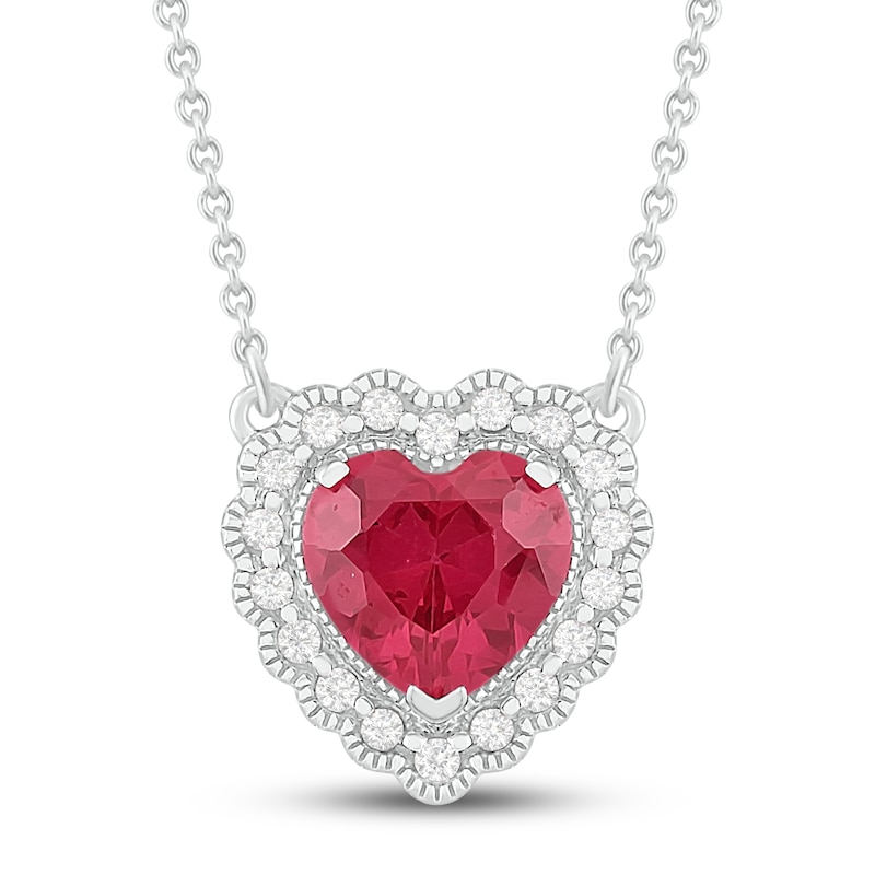 Main Image 1 of Lab-Created Ruby & White Lab-Created Sapphire Heart Necklace Sterling Silver 18"