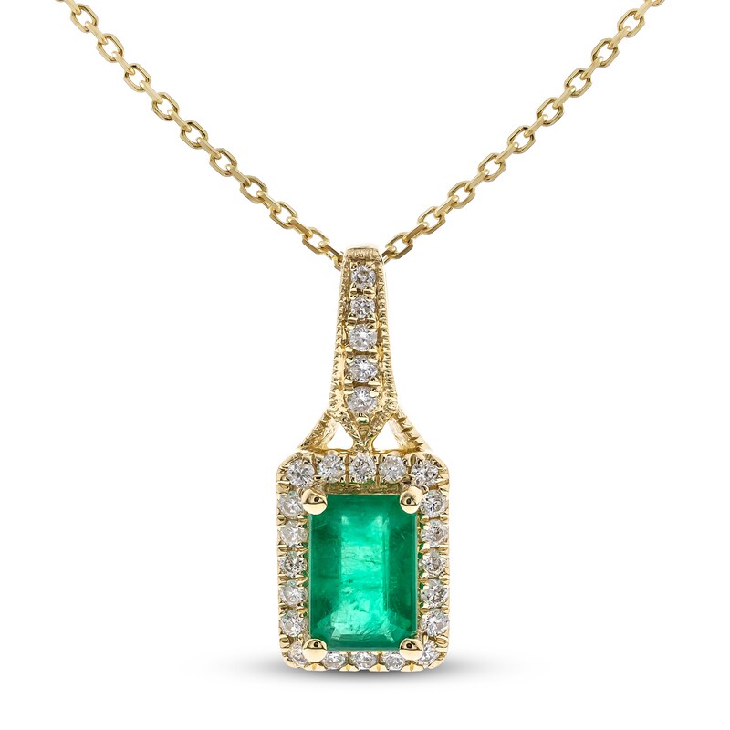 Emerald Necklace 1/8 ct tw Diamonds 10K Yellow Gold 18"