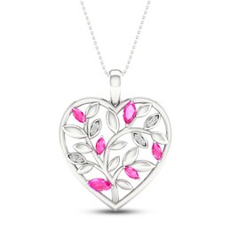 Pink & White Lab-Created Sapphire Heart Necklace Sterling Silver 18&quot;