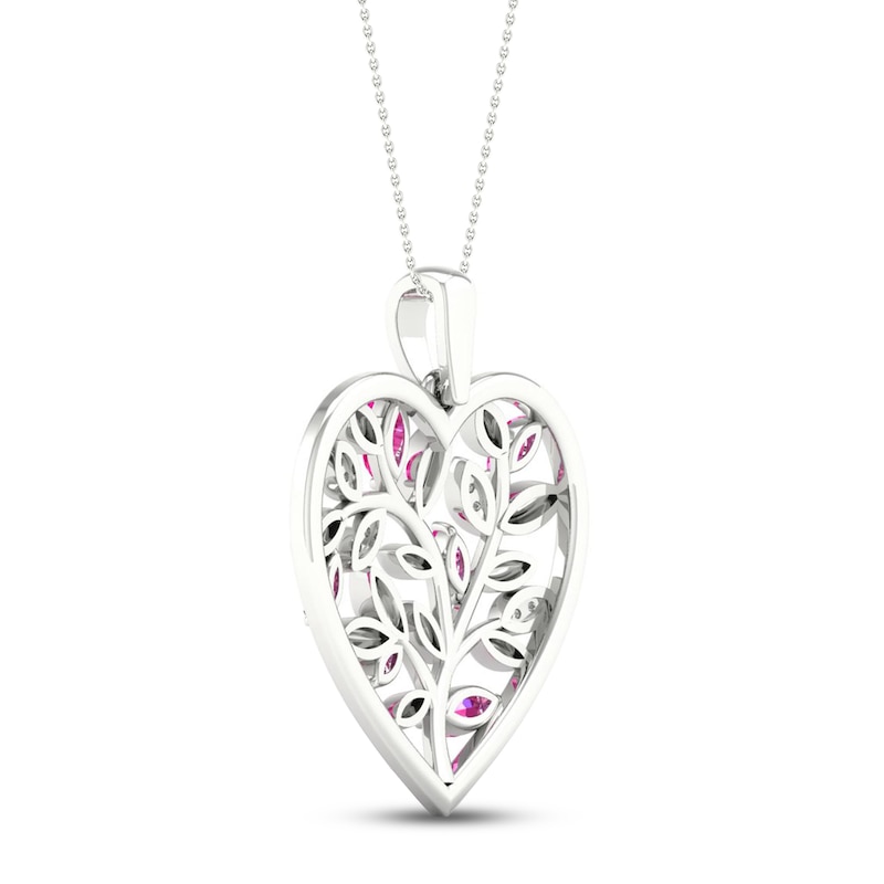 Pink & White Lab-Created Sapphire Heart Necklace Sterling Silver 18"