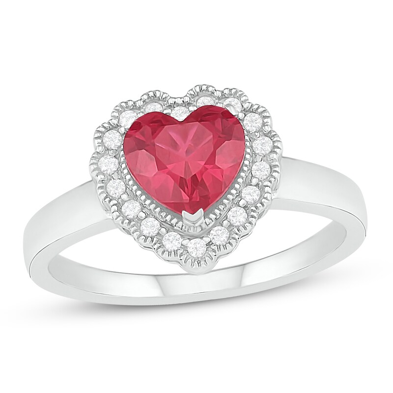 Main Image 1 of Lab-Created Ruby & White Lab-Created Sapphire Heart Ring Sterling Silver