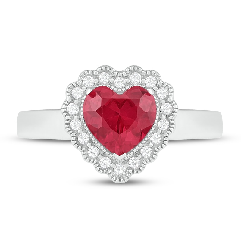 Main Image 2 of Lab-Created Ruby & White Lab-Created Sapphire Heart Ring Sterling Silver