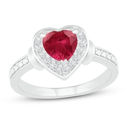 Lab-Created Ruby & White Lab-Created Sapphire Heart Ring Sterling Silver