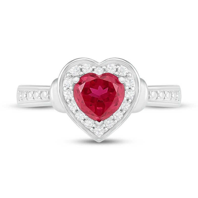 Lab-Created Ruby & White Lab-Created Sapphire Heart Ring Sterling Silver