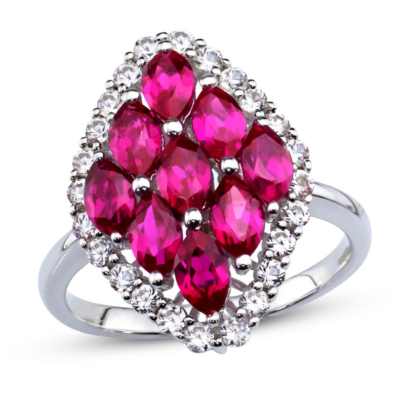 Lab-Created Ruby & White Lab-Created Sapphire Ring Sterling Silver
