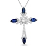 Thumbnail Image 1 of Marquise-Cut Blue Lab-Created Sapphire & White Lab-Created Sapphire Cross Necklace Sterling Silver 18"