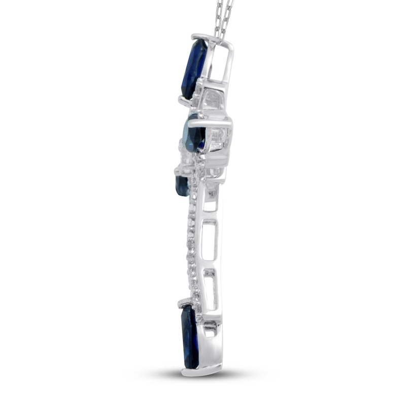 Main Image 2 of Marquise-Cut Blue Lab-Created Sapphire & White Lab-Created Sapphire Cross Necklace Sterling Silver 18"