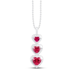 Lab-Created Ruby & White Lab-Created Sapphire Heart Necklace Sterling Silver 18&quot;