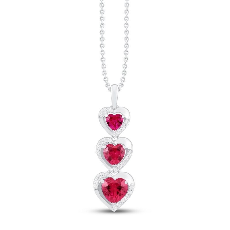Main Image 1 of Lab-Created Ruby & White Lab-Created Sapphire Heart Necklace Sterling Silver 18"