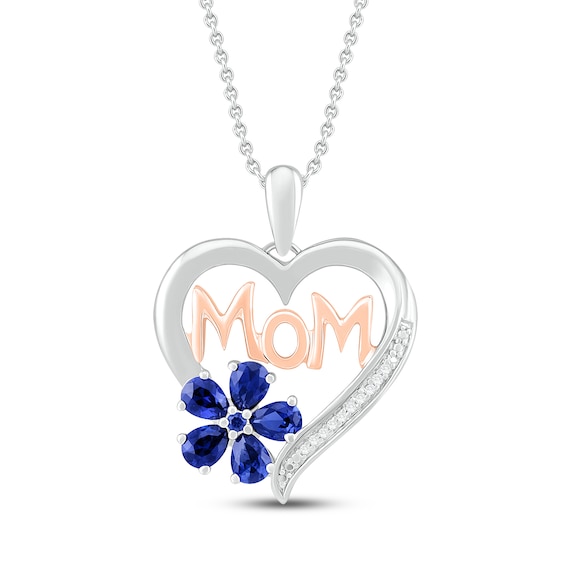 Blue & White Lab-Created Sapphire Necklace Sterling Silver/10K Rose Gold 18"