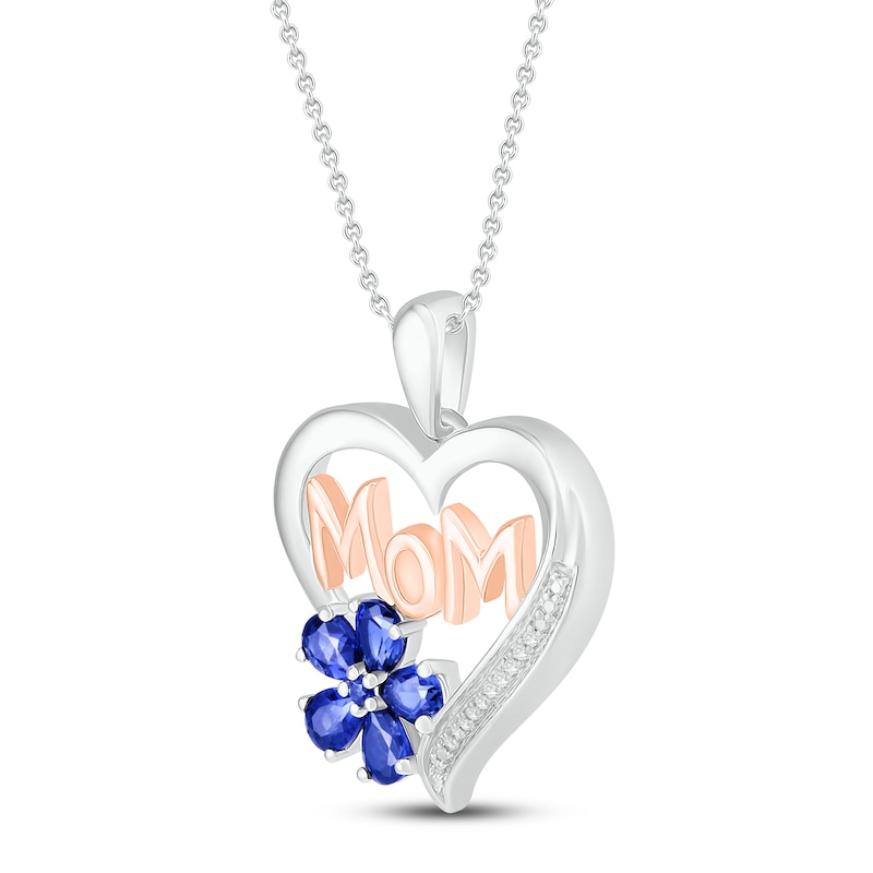 Main Image 2 of Blue & White Lab-Created Sapphire Necklace Sterling Silver/10K Rose Gold 18"