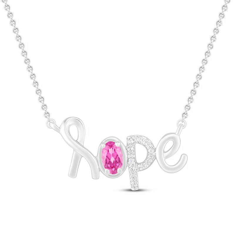 Main Image 1 of Pink & White Lab-Created Sapphire Hope Necklace Sterling Silver