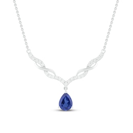 Blue & White Lab-Created Sapphire Necklace Sterling Silver 18"