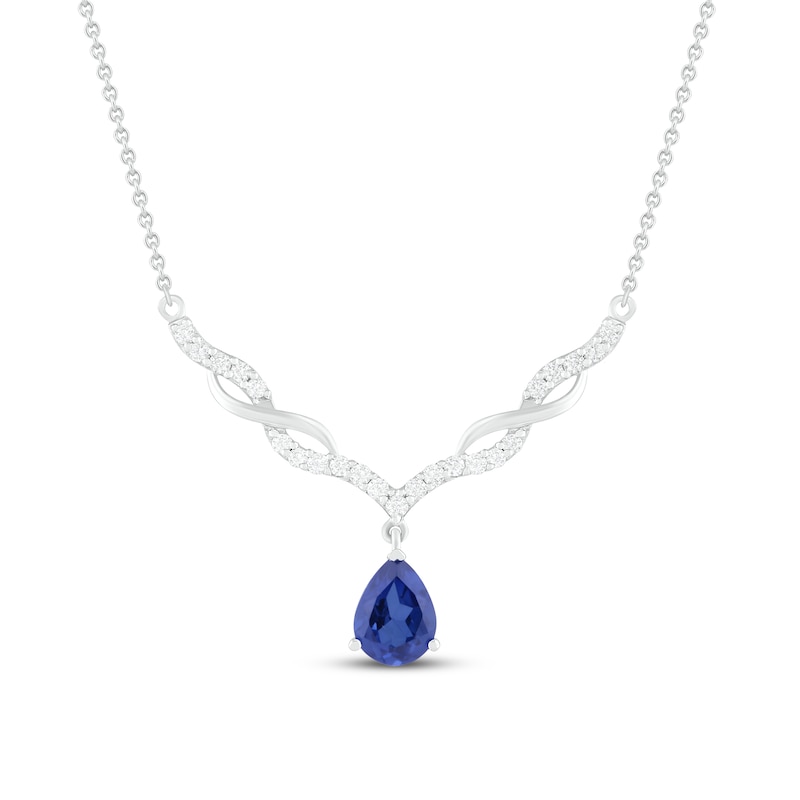 Main Image 1 of Blue & White Lab-Created Sapphire Necklace Sterling Silver 18"
