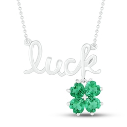 Lab-Created Emerald Luck Necklace Sterling Silver 18"