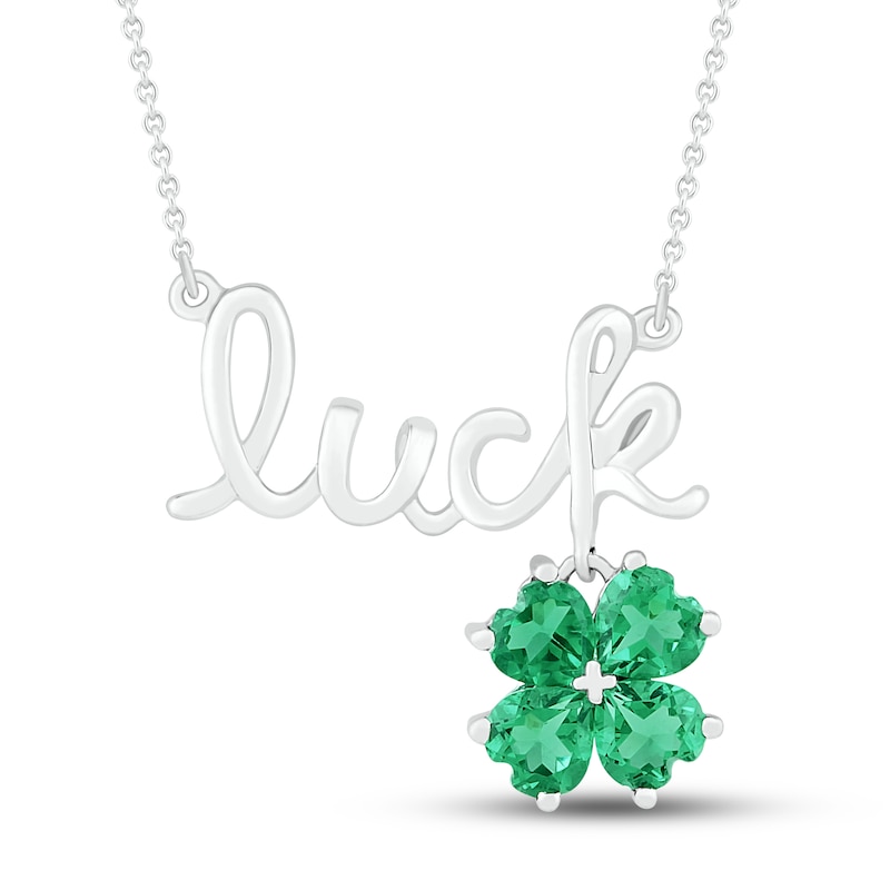 Main Image 1 of Lab-Created Emerald Luck Necklace Sterling Silver 18"