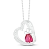 Thumbnail Image 1 of Lab-Created Ruby & White Lab-Created Sapphire Heart Necklace Sterling Silver 18"