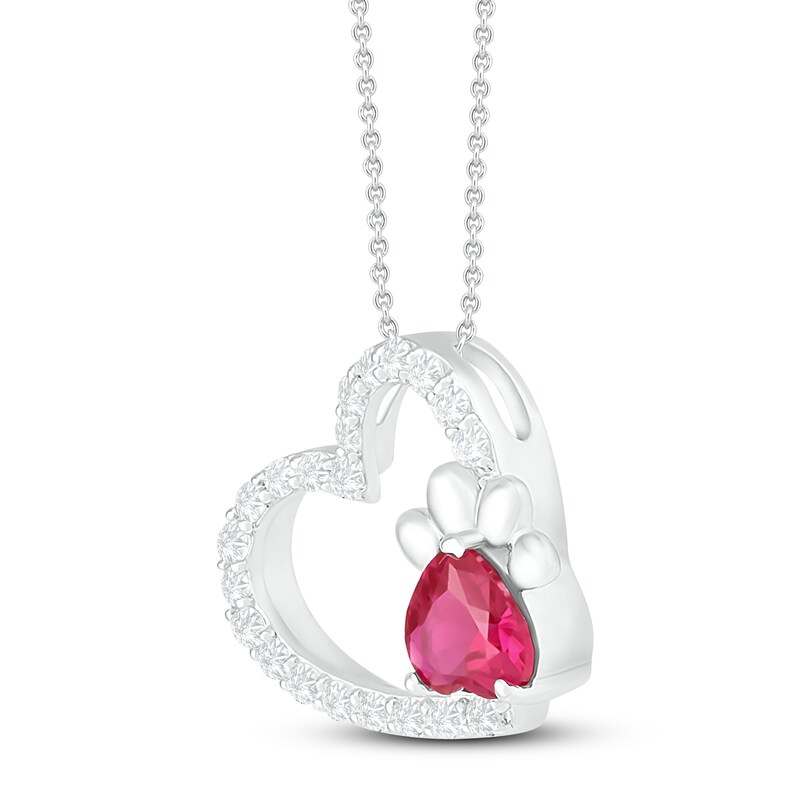 Lab-Created Ruby & White Lab-Created Sapphire Heart Necklace Sterling Silver 18"