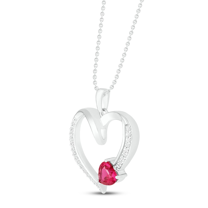 Lab-Created Ruby & White Lab-Created Sapphire Heart Necklace Sterling Silver 18"