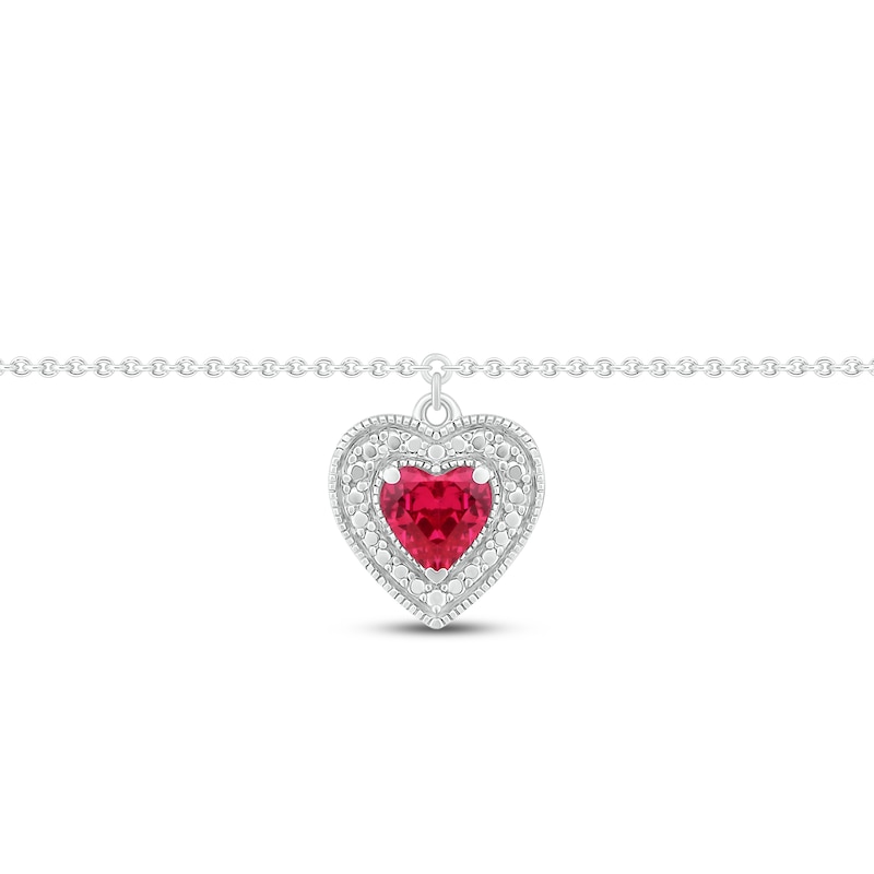 Main Image 2 of Lab-Created Ruby Heart Anklet Sterling Silver 9"