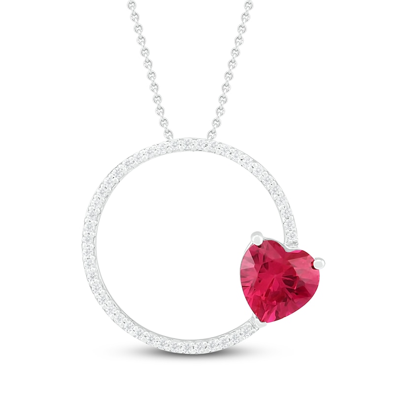 Lab-Created Ruby & Diamond Necklace 1/10 ct tw Sterling Silver 18"