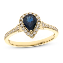 Blue Sapphire & Diamond Ring 1/4 ct tw 10K Yellow Gold