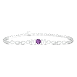 Amethyst & White Lab-Created Sapphire Heart Bracelet Sterling Silver 8"