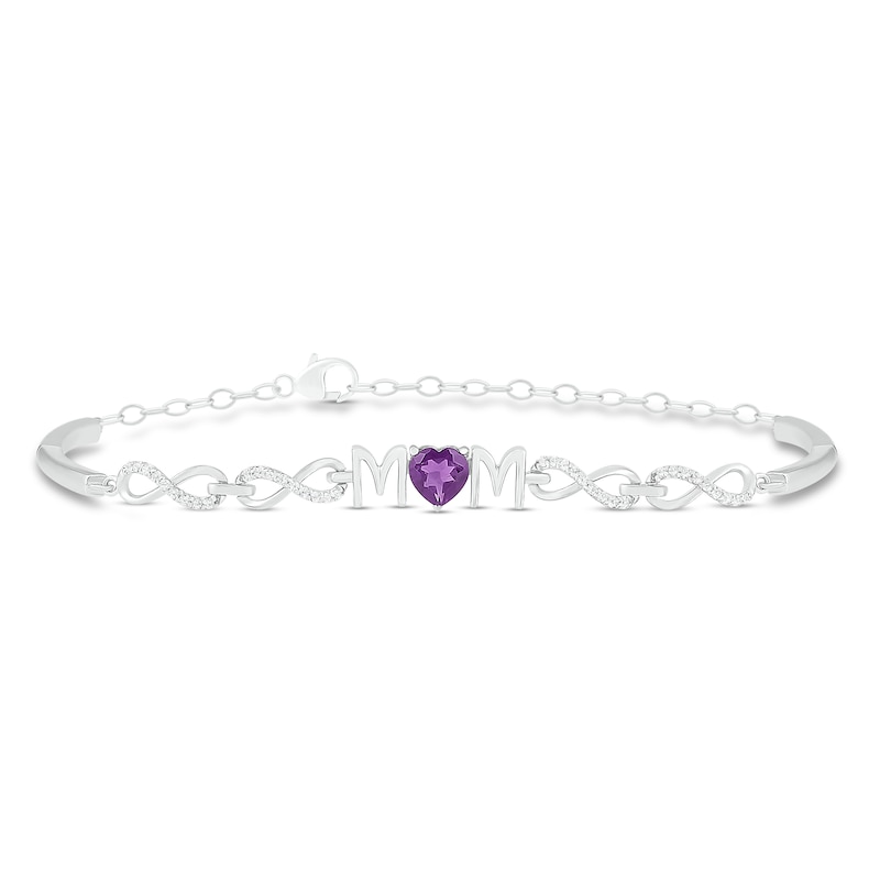 Main Image 1 of Amethyst & White Lab-Created Sapphire Heart Bracelet Sterling Silver 8"