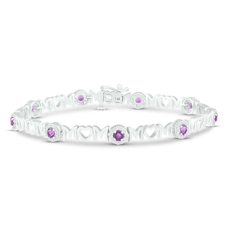 Main Image 1 of Amethyst & White Lab-Created Sapphire Mom Bracelet Sterling Silver 7.25"