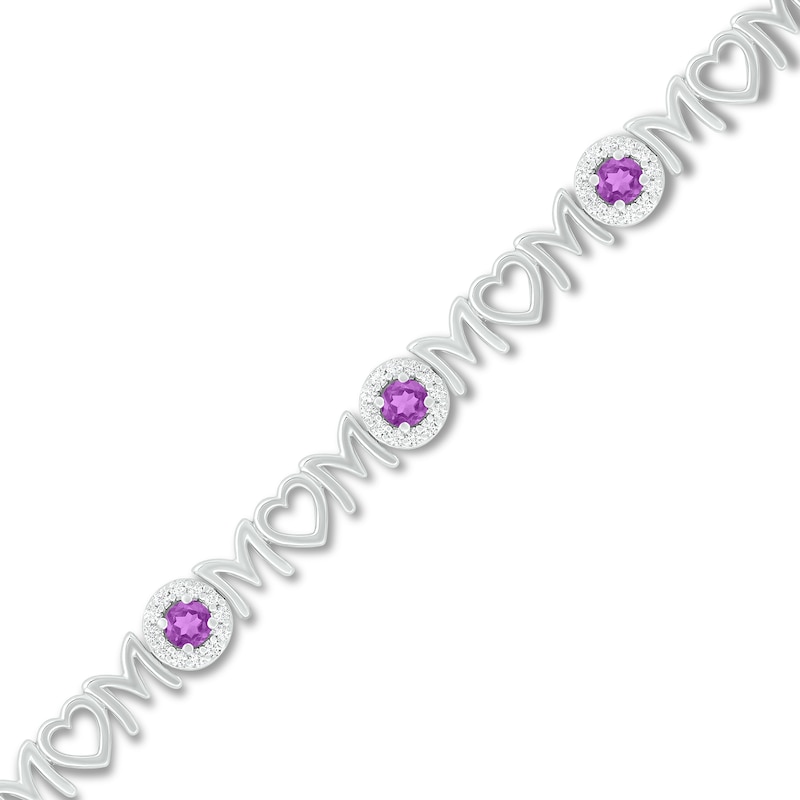 Main Image 2 of Amethyst & White Lab-Created Sapphire Mom Bracelet Sterling Silver 7.25"
