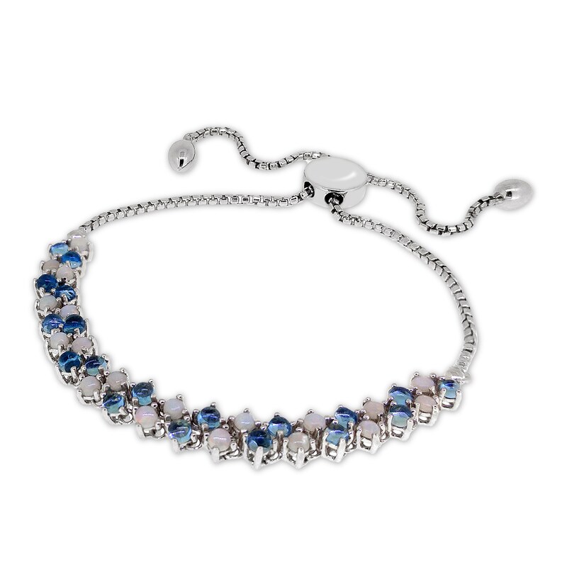 Opal & Swiss Blue Topaz Bolo Bracelet Round-Cut Sterling Silver