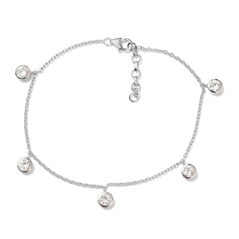 White Lab-Created Sapphire Anklet Sterling Silver 9"
