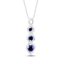 Blue Lab-Created Sapphire & Diamond Necklace 1/15 ct tw Sterling Silver 18"