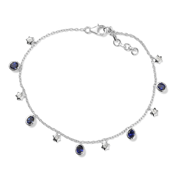 Blue & White Lab-Created Sapphire Anklet Sterling Silver 9"