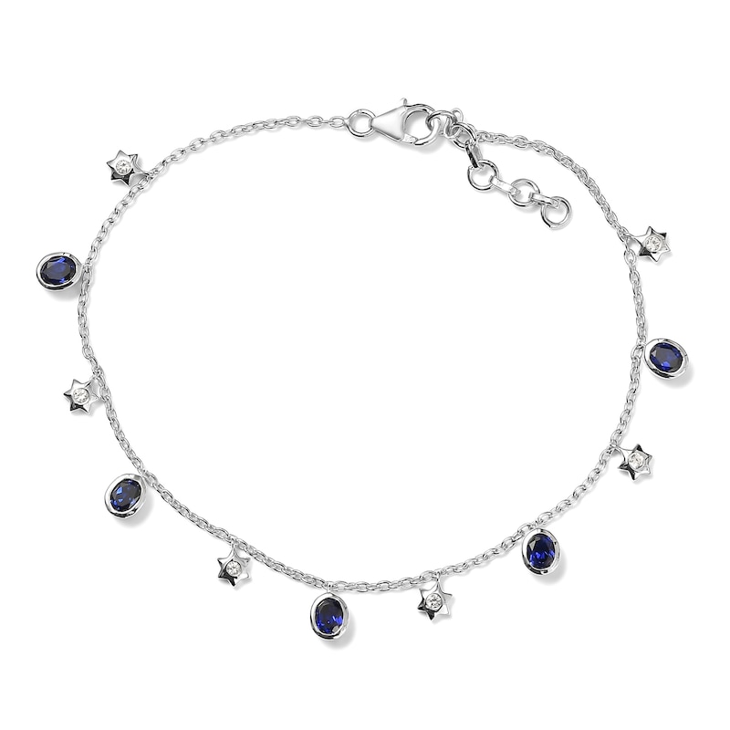 Main Image 1 of Blue & White Lab-Created Sapphire Anklet Sterling Silver 9"
