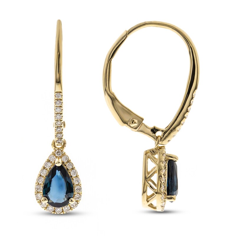 Blue Sapphire & Diamond Dangle Earrings 1/5 ct tw 10K Yellow Gold