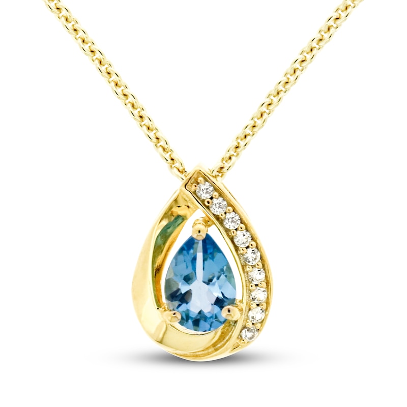 Swiss Blue Topaz & White Lab-Created Sapphire Necklace Sterling Silver/14K Yellow Gold Plating 18"