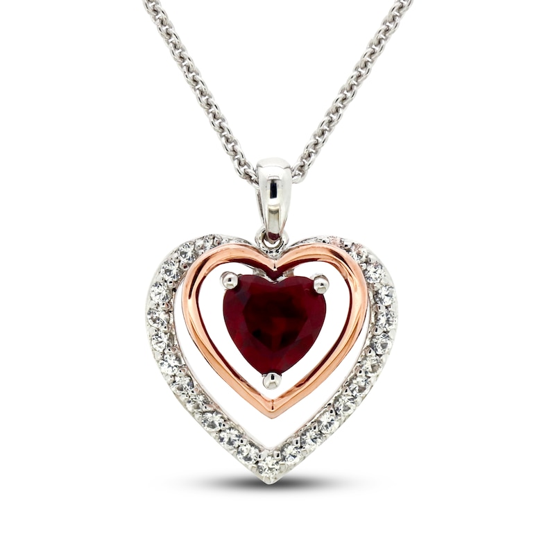 Lab-Created Ruby & White Lab-Created Sapphire Necklace Sterling Silver/14K Rose Gold Plating 18"