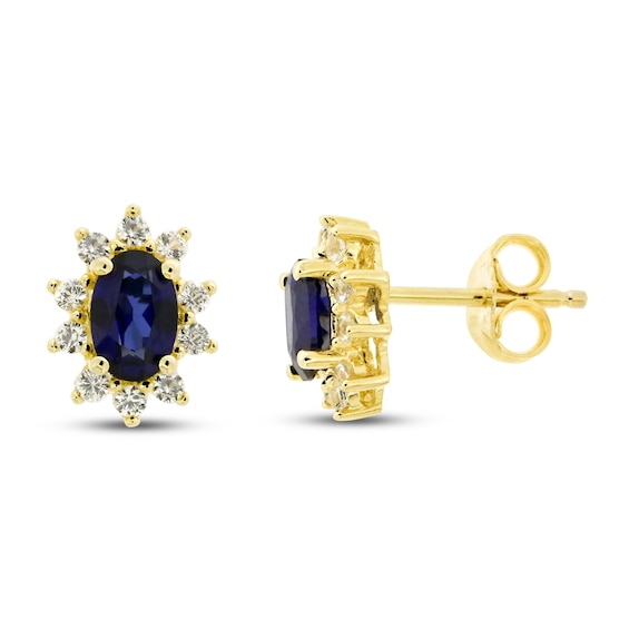 Blue & White Lab-Created Sapphire Earrings Sterling Silver/14K Yellow Gold Plating