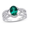Lab-Created Emerald & White Lab-Created Sapphire Ring Sterling Silver